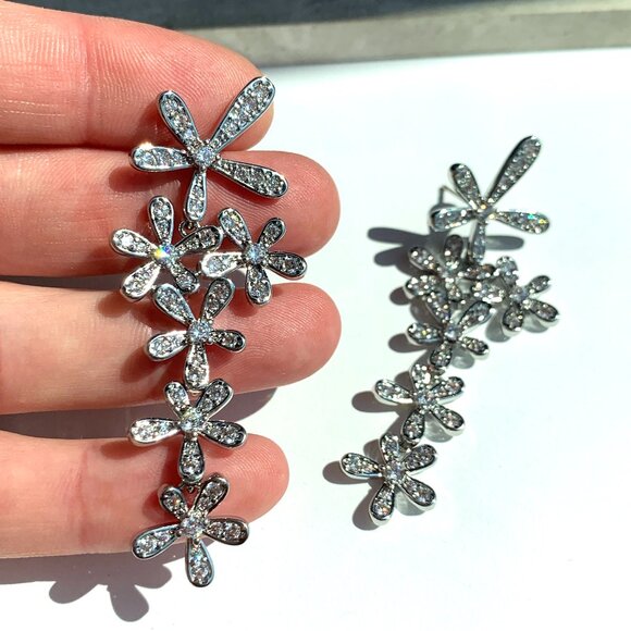 NEW ~ Anthropologie Shashi Delicate Pave Crystal Cascading Flower Earrings - Picture 8 of 11